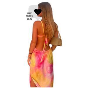 Dynamite Open Back Halter Satin Midi Dress XS Sunset Cotton Back Vacation NWT